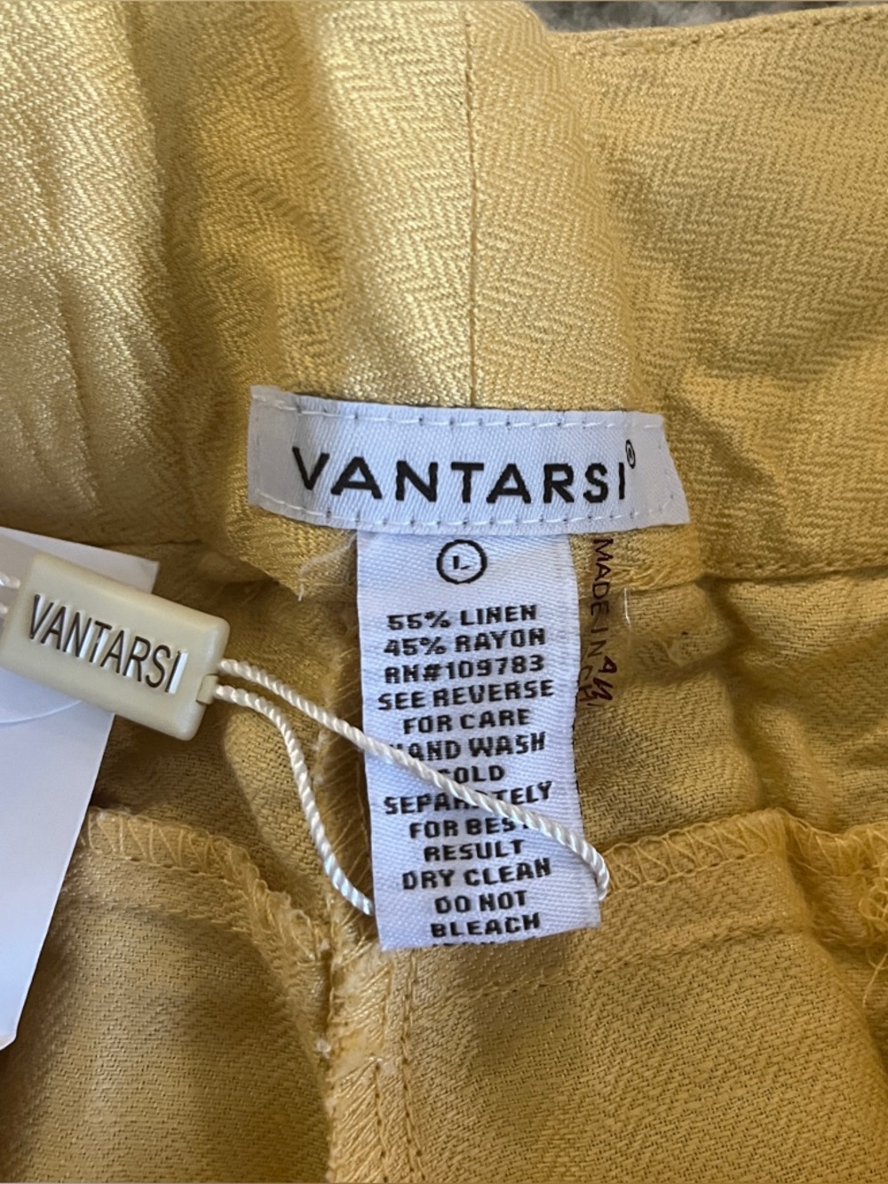 Vantarsi Women's Pale Yellow Linen Blend Belted Straight Pants Size L NWT Jewels - Picture 8 of 12